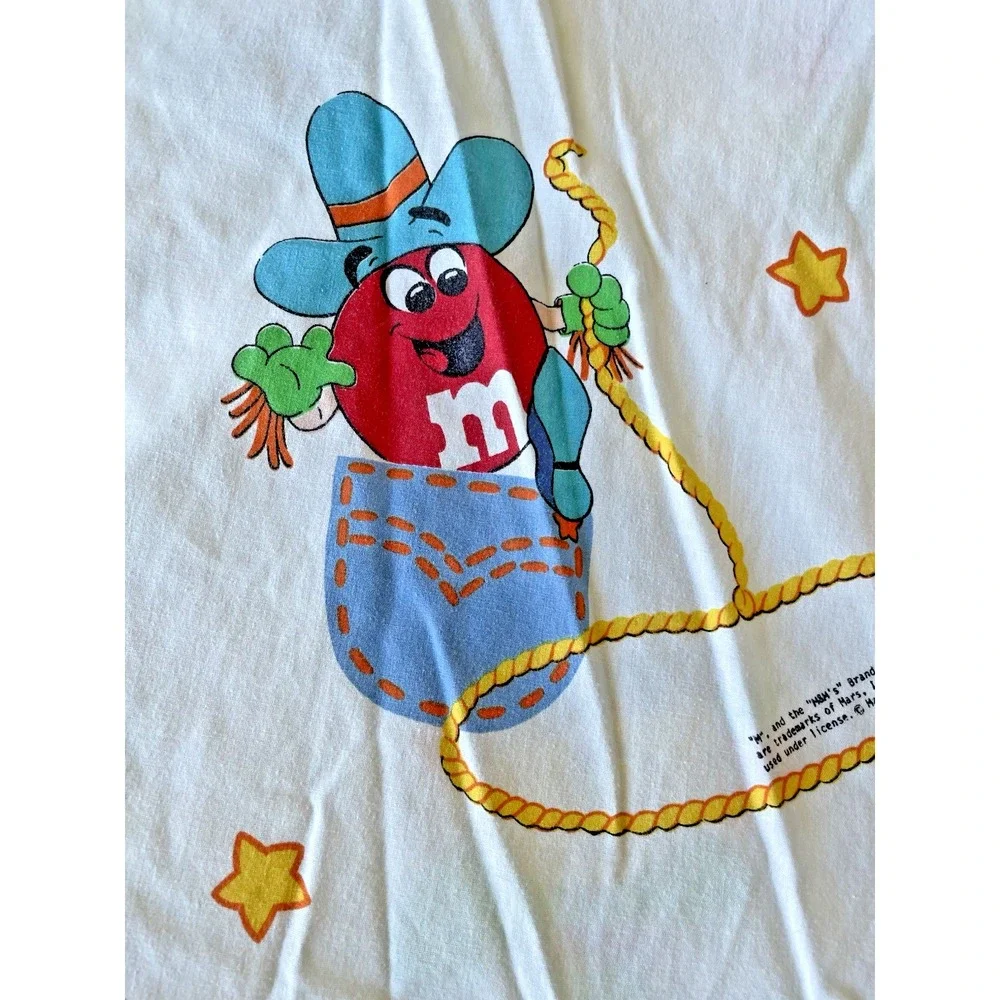 Vintage M&M Candy Mars Cannon Western Cowboy Twin Fitted‎ Bed Sheet